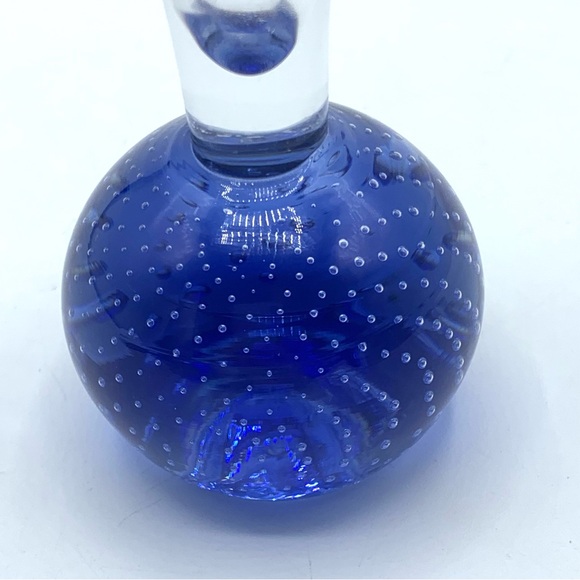 Vintage MCM Handcrafted Controlled Bubble 9” Glass Bud Vase Purple Base - Picture 2 of 9